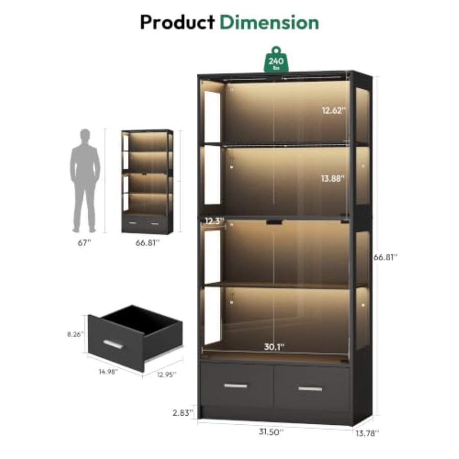 67-дюймовый стеклянный витринн – обзор и цена Glass Cabinet Display